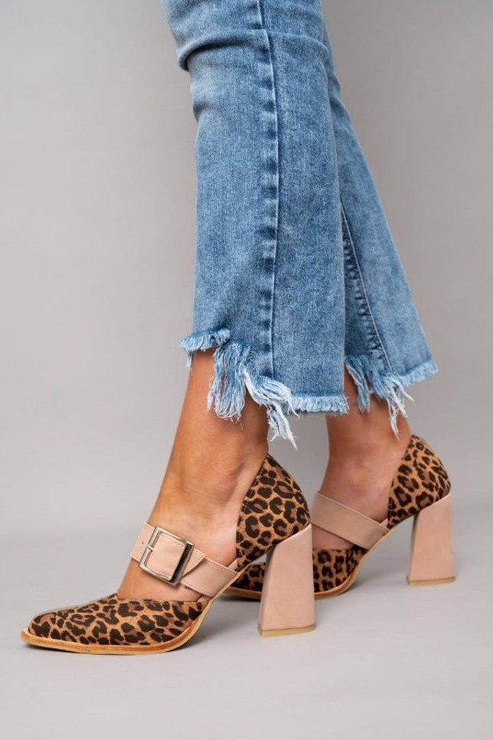 Divifa Selveta Leopard Suede Sandals with Stable Heel