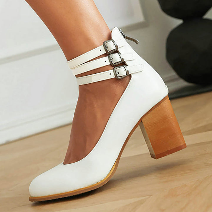 Divifa Casilda Smooth Sandals with Ankle Strap and Thick Heel