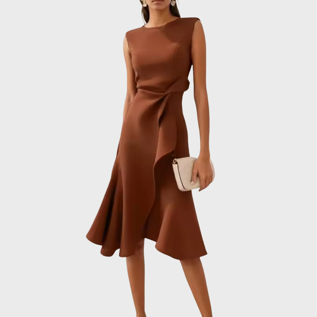 Divifa Sheila Draped Asymmetric Midi Dress