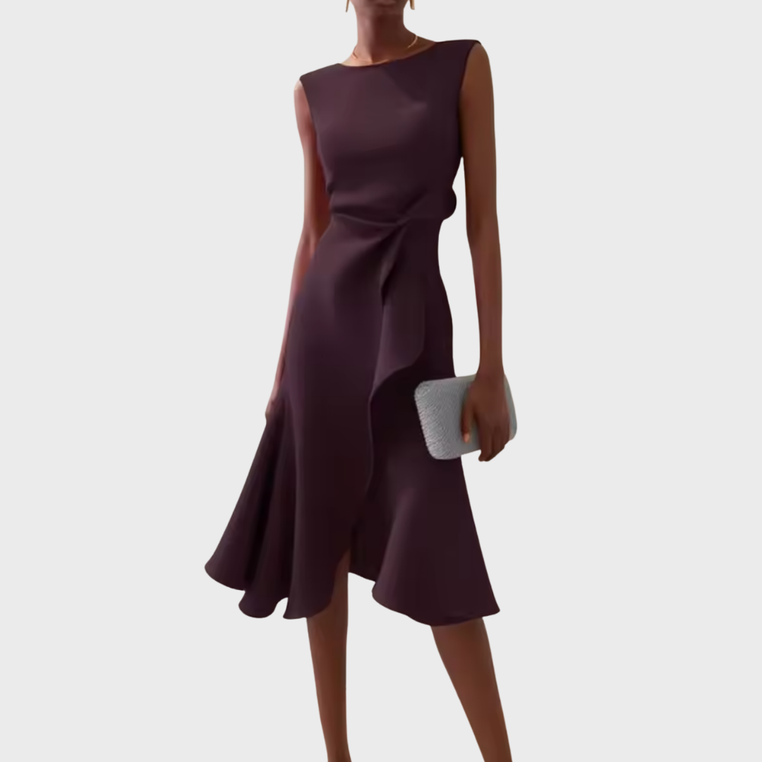 Divifa Sheila Draped Asymmetric Midi Dress