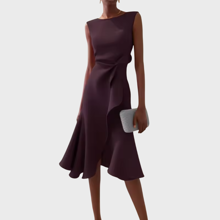 Divifa Sheila Draped Asymmetric Midi Dress