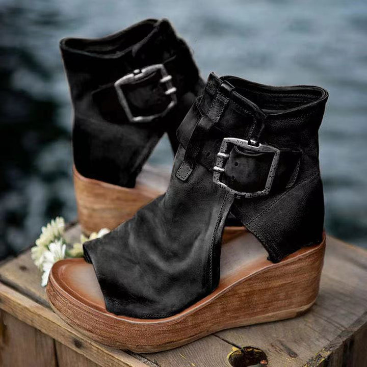 Divifa Dawn Wedge Sandals with Buckle in Boho Style