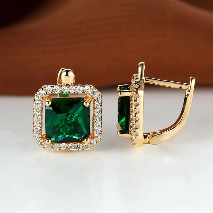 Divifa Golden Green Earrings in Gold-Plated stainless steel