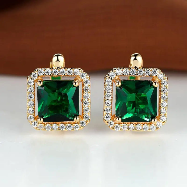 Divifa Golden Green Earrings in Gold-Plated stainless steel