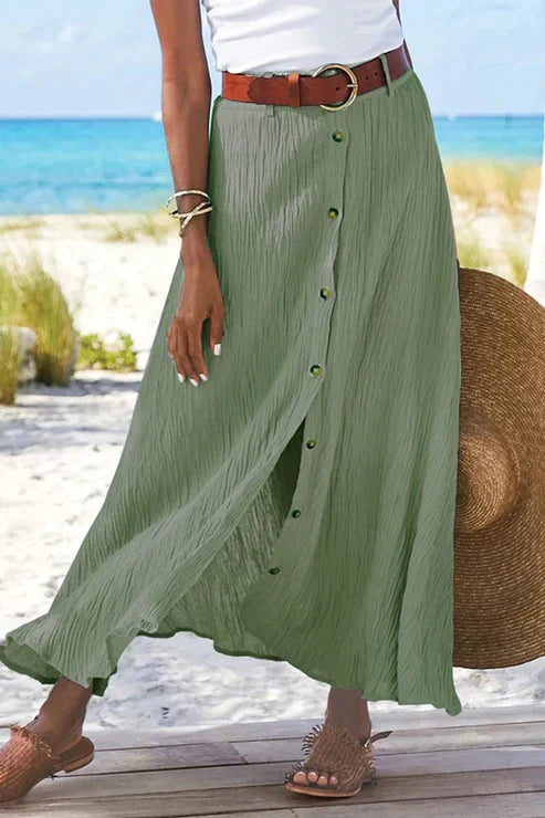 Divifa Coral Button Front Maxi Skirt High Waist Linen Look