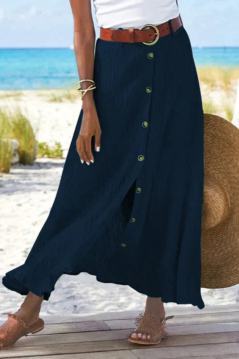 Divifa Coral Button Front Maxi Skirt High Waist Linen Look