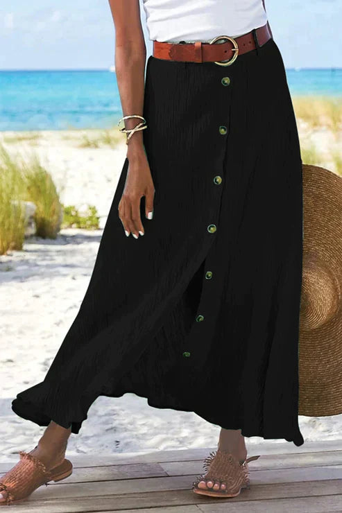 Divifa Coral Button Front Maxi Skirt High Waist Linen Look