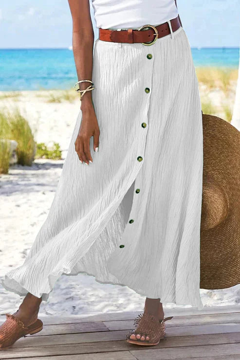 Divifa Coral Button Front Maxi Skirt High Waist Linen Look