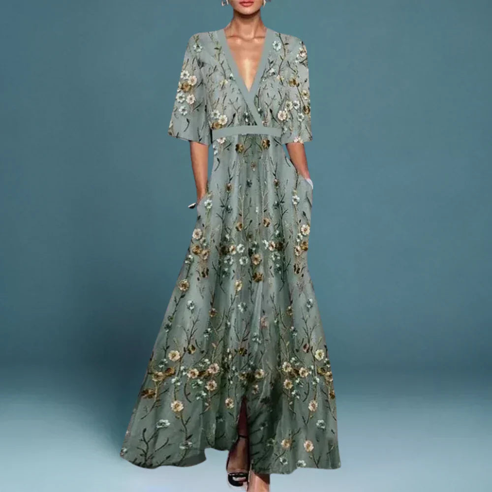 Divifa Jill Elegant Maxi Dress with Floral Pattern