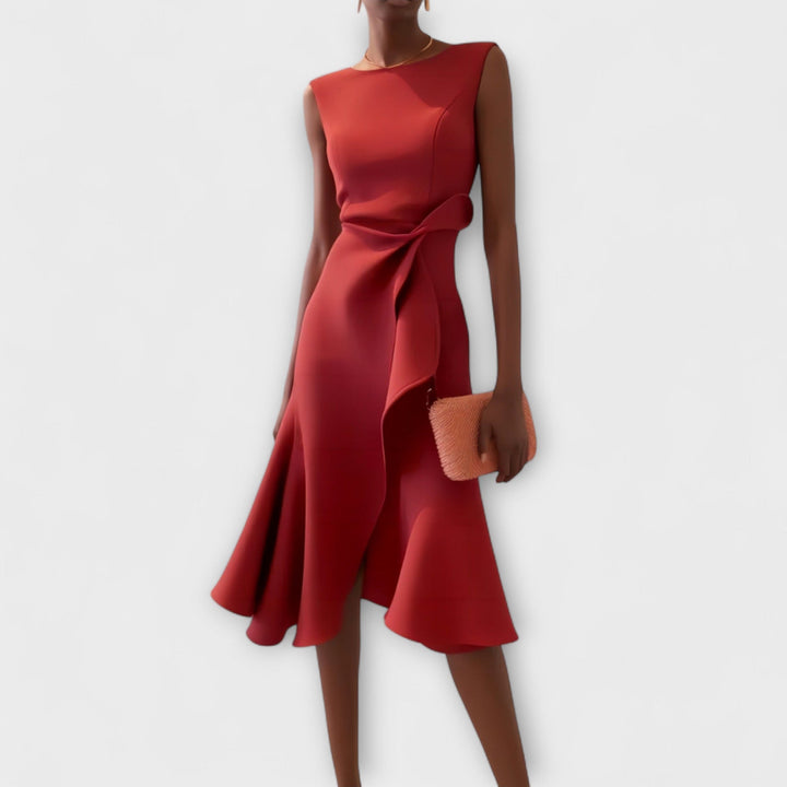 Divifa Sheila Draped Asymmetric Midi Dress