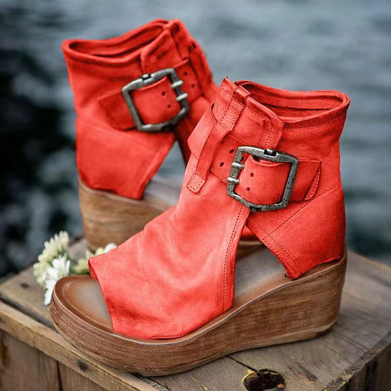 Divifa Dawn Wedge Sandals with Buckle in Boho Style