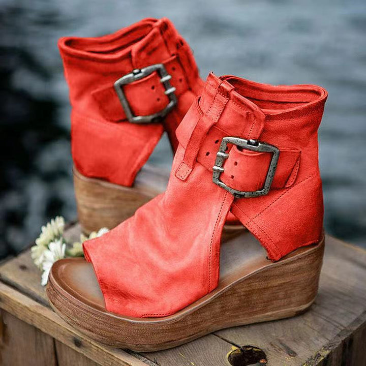 Divifa Dawn Wedge Sandals with Buckle in Boho Style