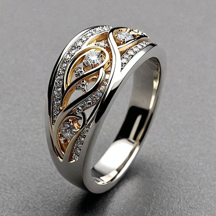 Divifa Hollow Silvered Ring in Gold-Plated stainless steel
