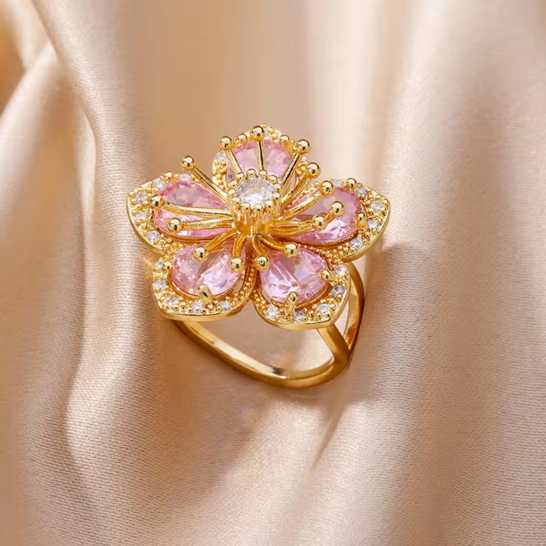 Divifa Pink Crystal Ring in Gold-Plated stainless steel