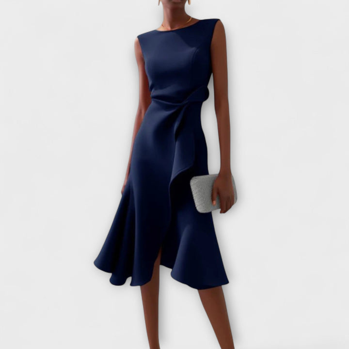 Divifa Sheila Draped Asymmetric Midi Dress