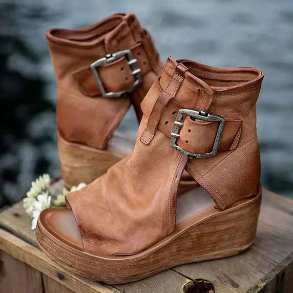 Divifa Dawn Wedge Sandals with Buckle in Boho Style