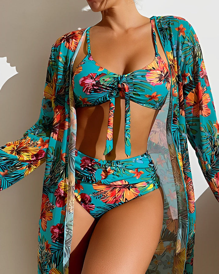 Divifa Juanita Tropical Print Bikini Set with Cover-Up
