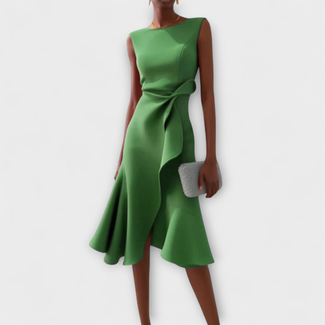 Divifa Sheila Draped Asymmetric Midi Dress