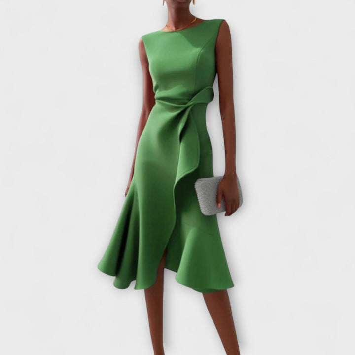Divifa Sheila Draped Asymmetric Midi Dress