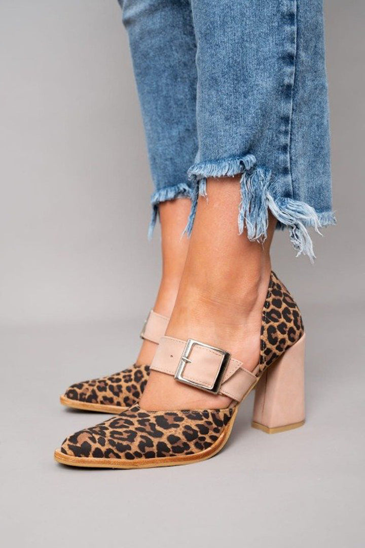 Divifa Selveta Leopard Suede Sandals with Stable Heel