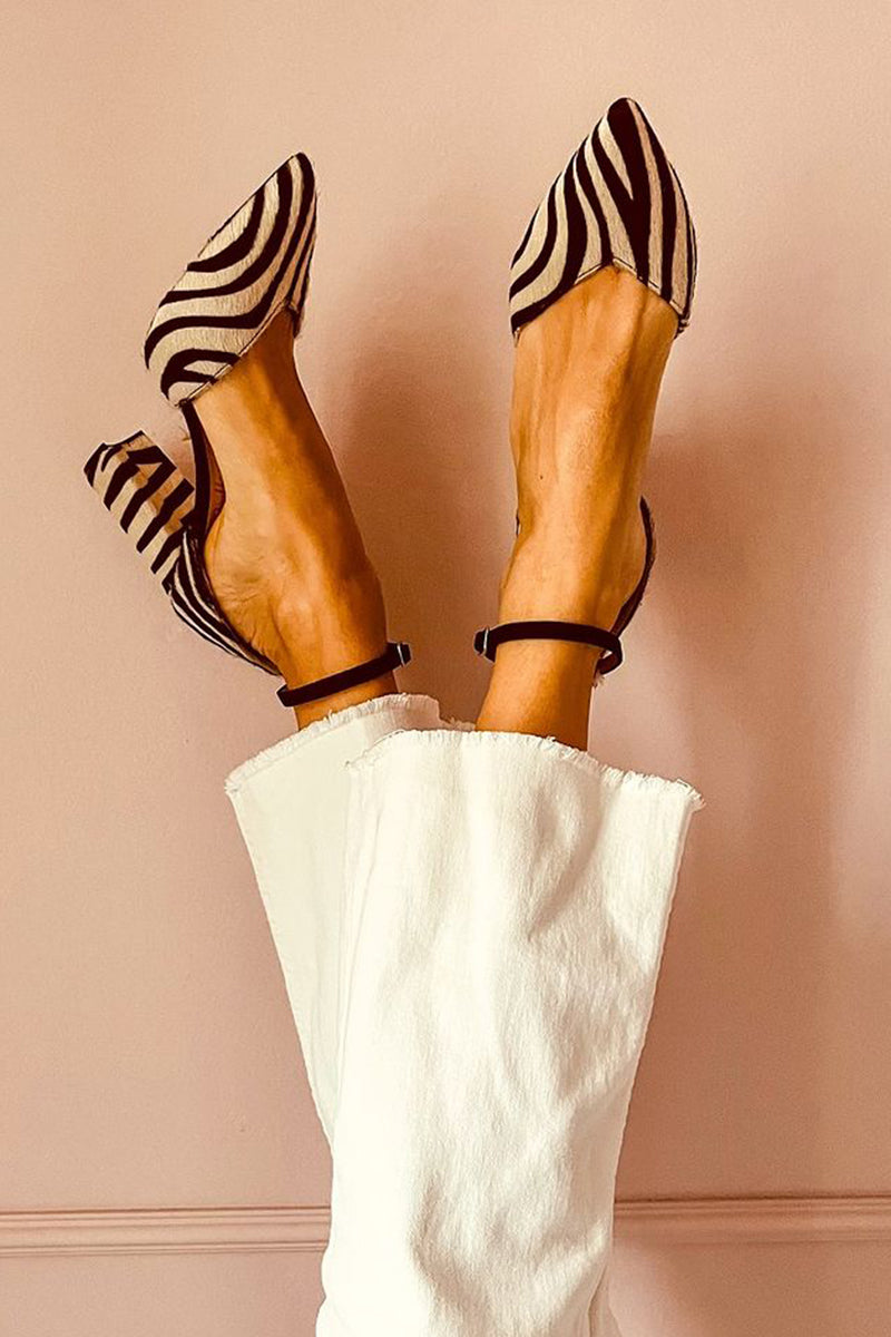 Divifa Zebrina Zebra Sandals with Strap and Stable Heel