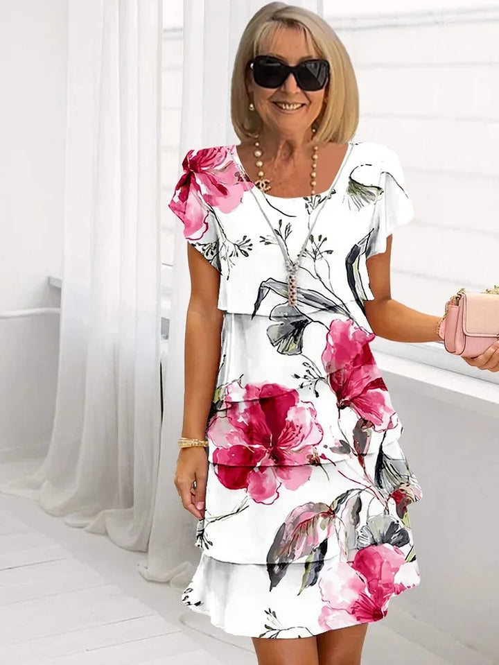 Divifa Mia Ruffled Floral Pleated Dress