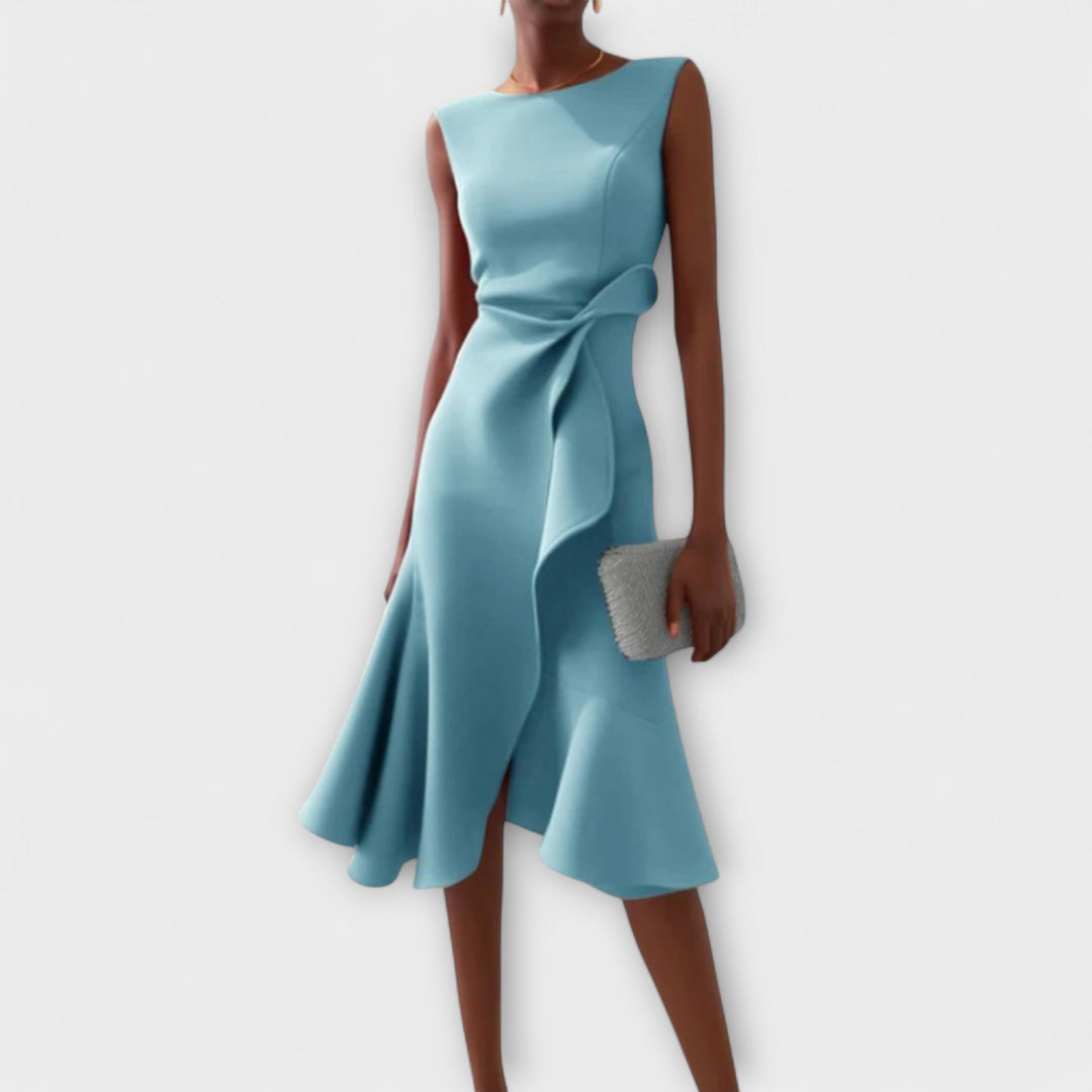 Divifa Sheila Draped Asymmetric Midi Dress