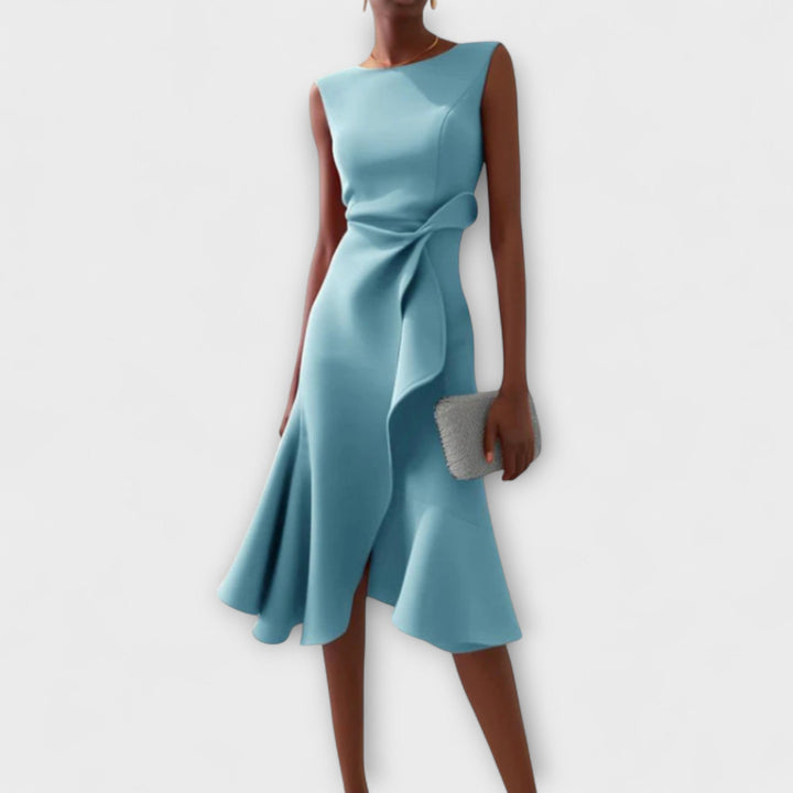 Divifa Sheila Draped Asymmetric Midi Dress