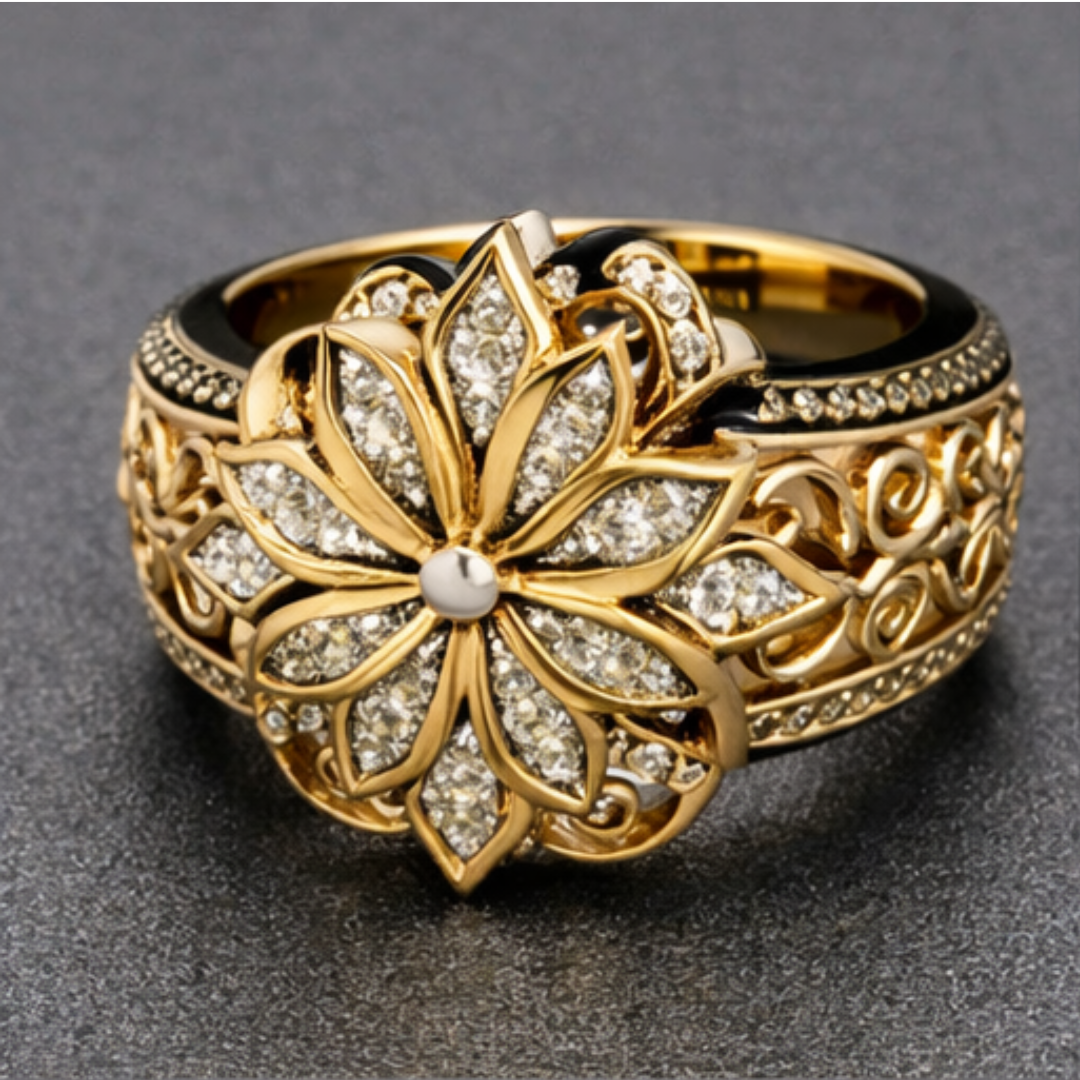 Divifa Ornate Bloom Ring in Gold-Plated stainless steel