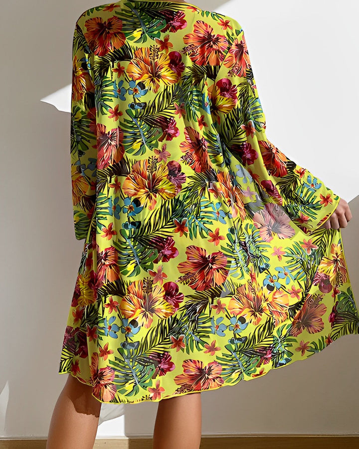 Divifa Juanita Tropical Print Bikini Set with Cover-Up