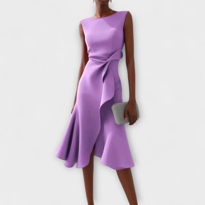 Divifa Sheila Draped Asymmetric Midi Dress