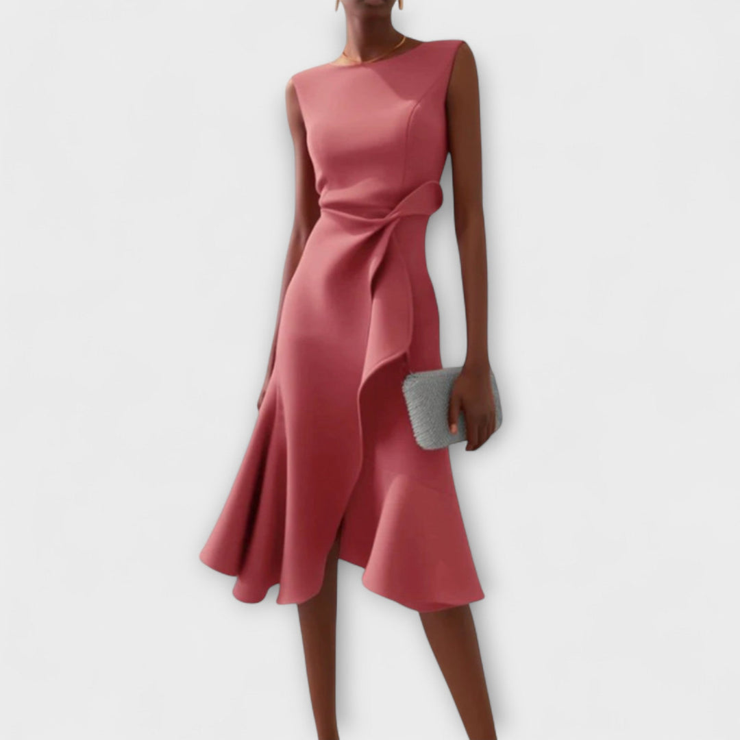 Divifa Sheila Draped Asymmetric Midi Dress