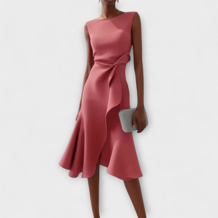 Divifa Sheila Draped Asymmetric Midi Dress
