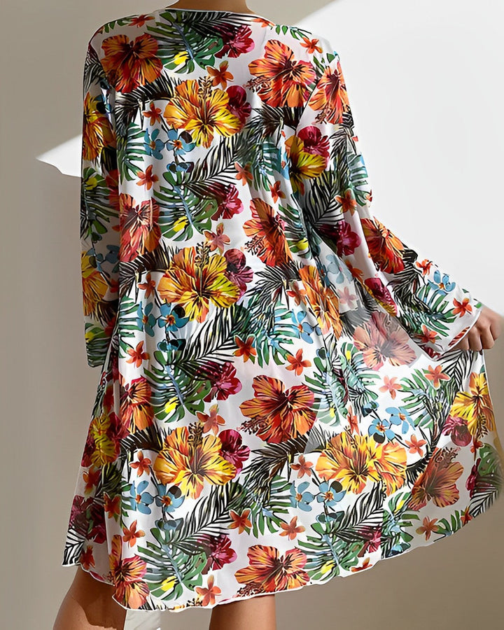 Divifa Juanita Tropical Print Bikini Set with Cover-Up