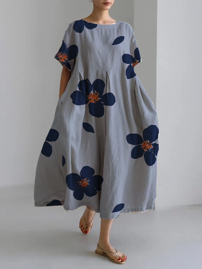 Divifa RAFFAELLA Long Floral Dress with Relaxed Fit and Elegant Details for Chic Days