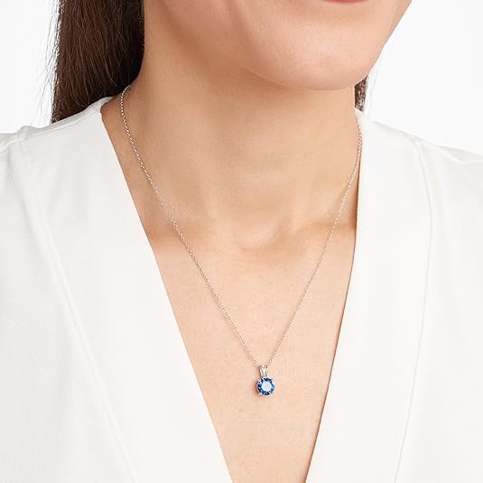 Divifa Round Cut Necklace in White Gold-Plated stainless steel
