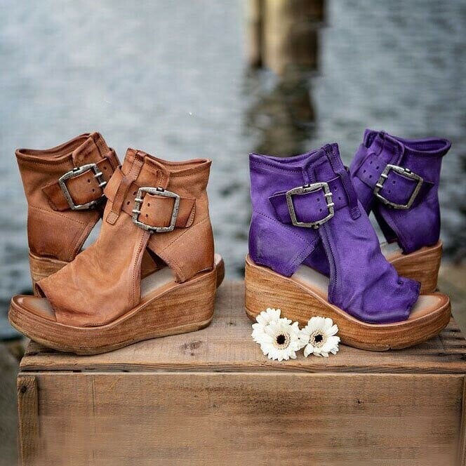 Divifa Dawn Wedge Sandals with Buckle in Boho Style
