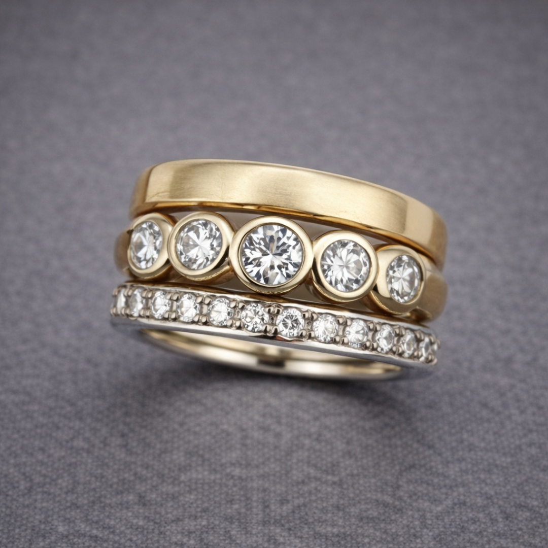 Divifa Diamond Anniversary Ring in Gold-Plated stainless steel