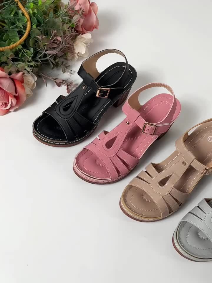Divifa Coral Block Heel Cushioned Sandals