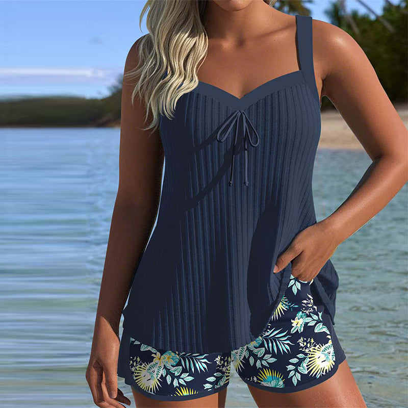 Divifa Cassandra Tummy Control Striped Tankini
