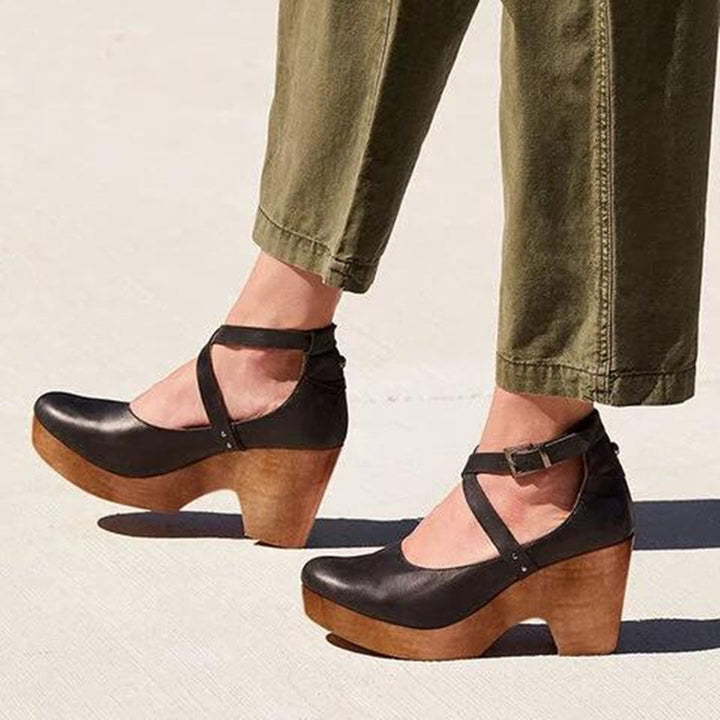 Divifa Teresa Elegant Wedge Heels with Closed Toe & Ankle Strap
