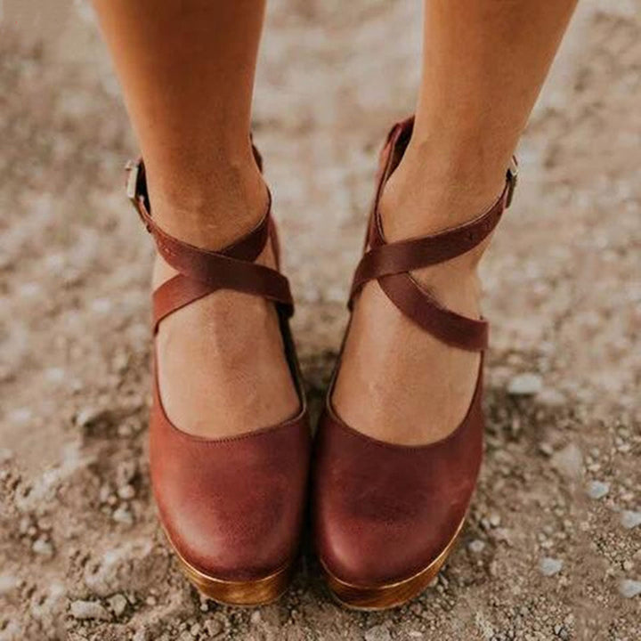 Divifa Teresa Elegant Wedge Heels with Closed Toe & Ankle Strap