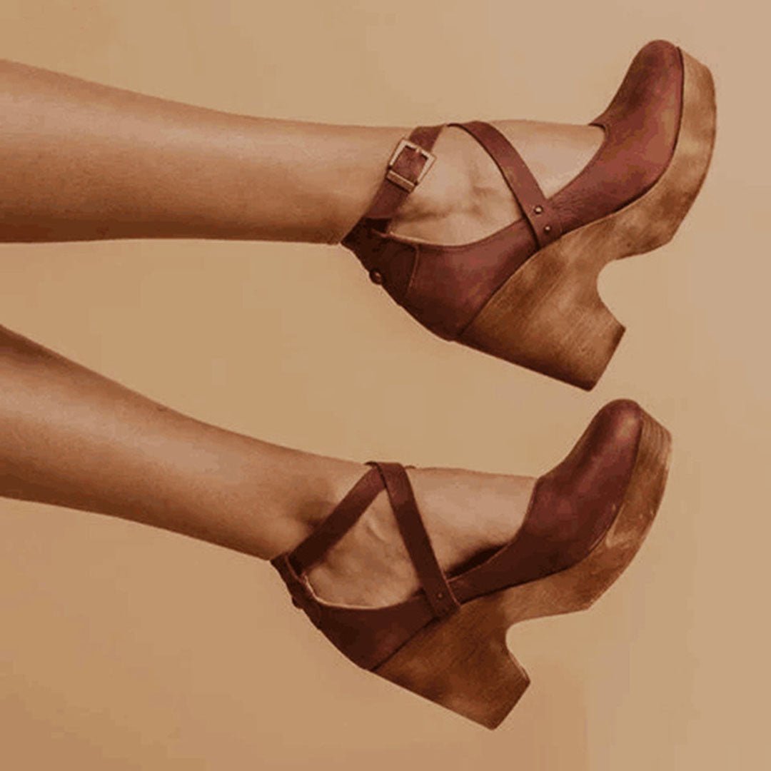 Divifa Teresa Elegant Wedge Heels with Closed Toe & Ankle Strap