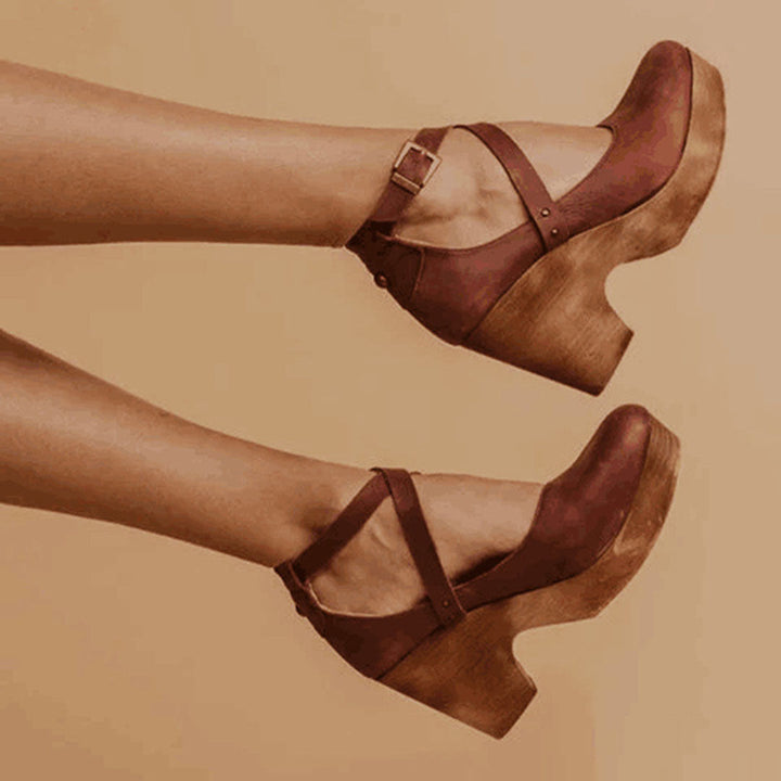Divifa Teresa Elegant Wedge Heels with Closed Toe & Ankle Strap