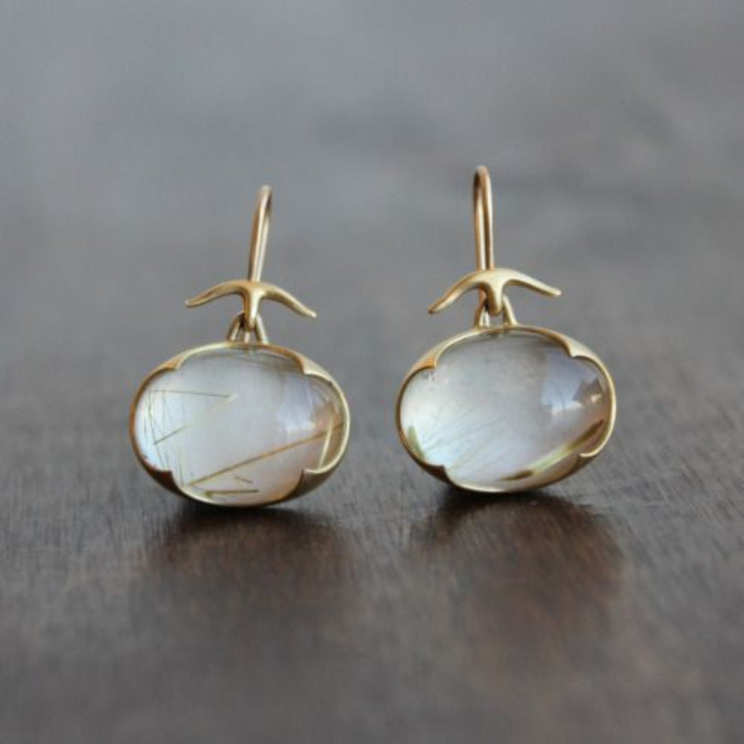 Divifa Vintage Moonstone Earrings in Gold-Plated stainless steel