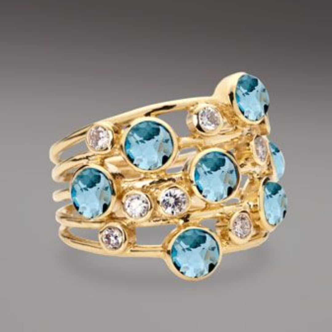 Divifa Vintage Blue Ring in Gold-Plated stainless steel