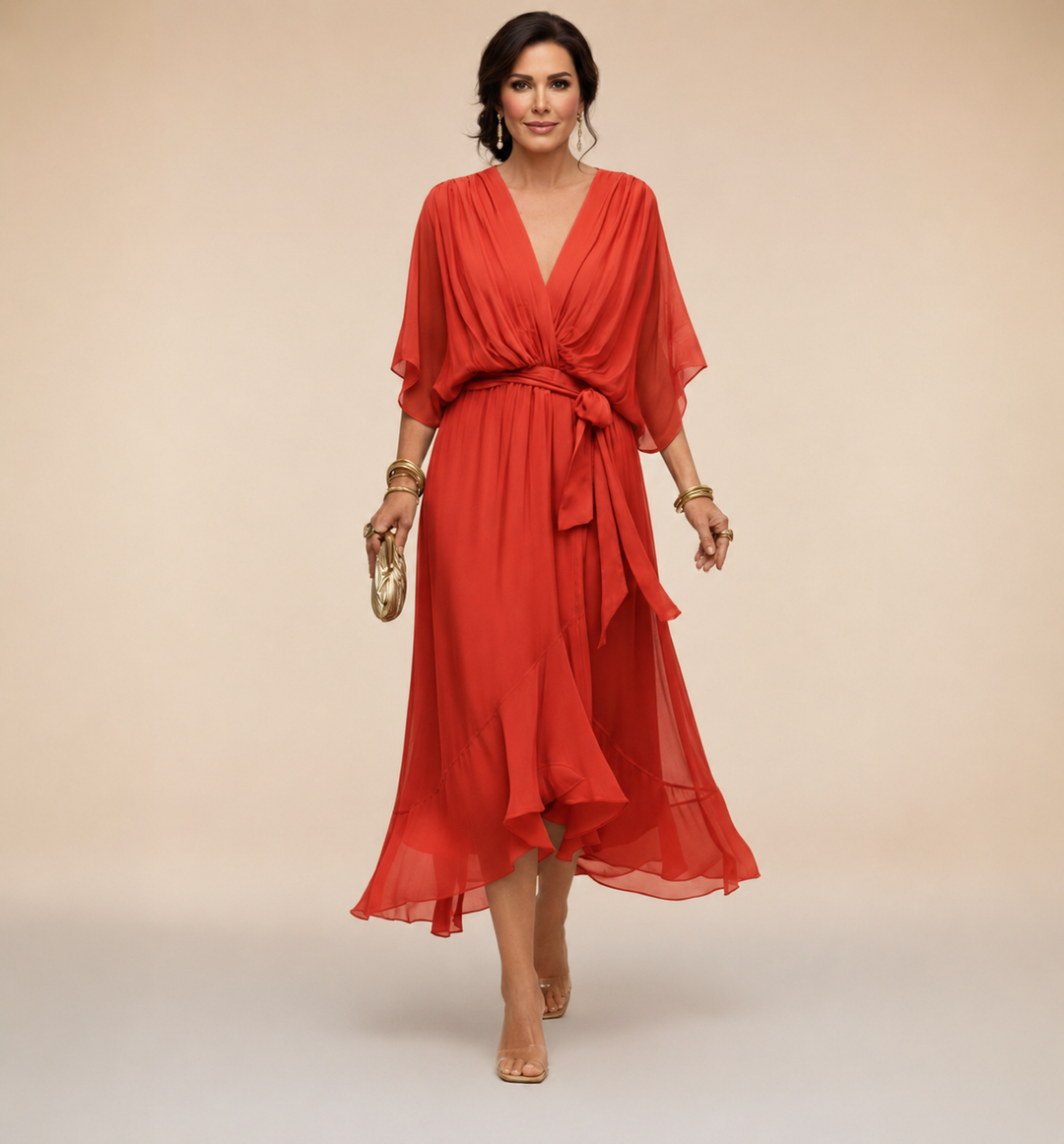 Divifa Penelope V-Neck Wrap Midi Dress