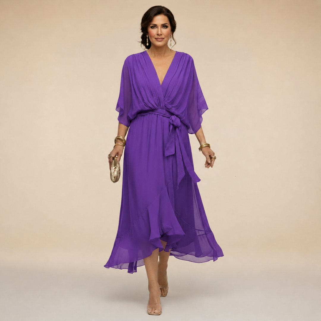 Divifa Penelope V-Neck Wrap Midi Dress