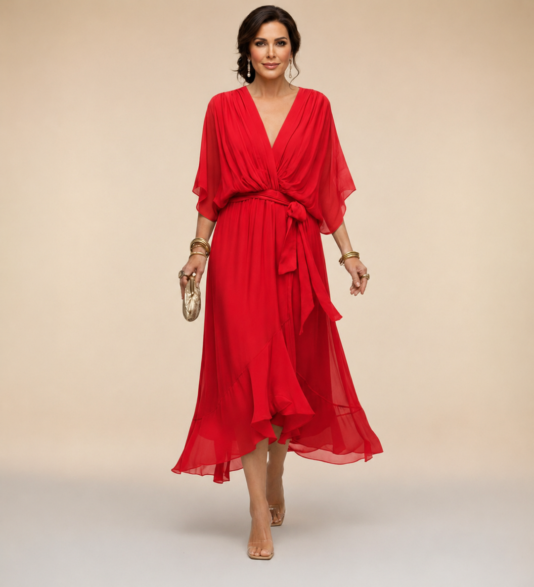 Divifa Penelope V-Neck Wrap Midi Dress