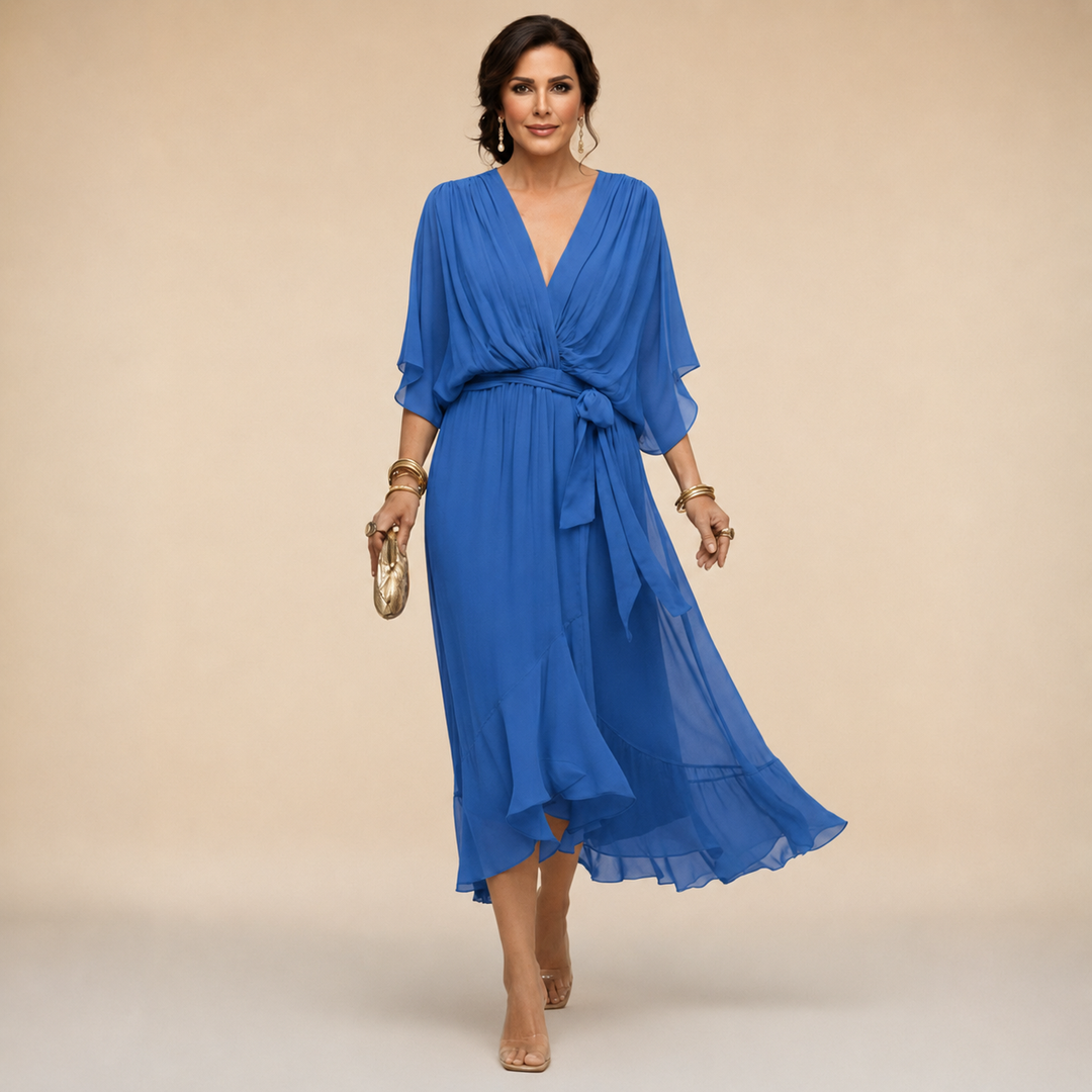 Divifa Penelope V-Neck Wrap Midi Dress